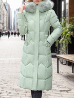 Fashionable Waist Thickened Fur Collar Long Cotton Coat