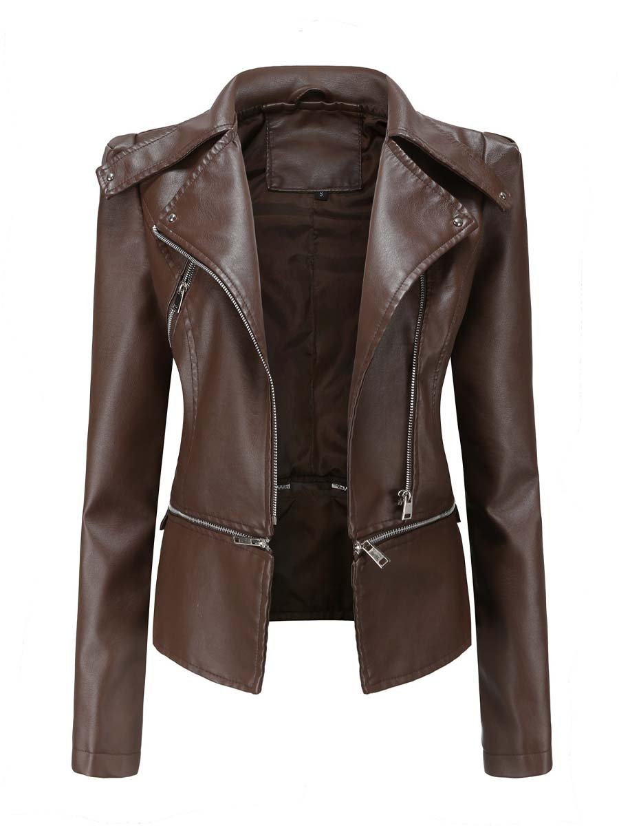 Women's Vintage Leather Jacket With Detachable Hem