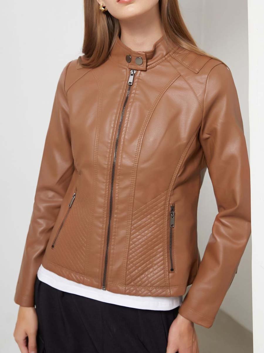 Vintage Diamond Zip-up Leather Jacket