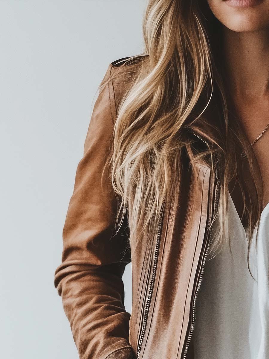 Women's Vintage Lapel Zipper Faux Leather Jacket