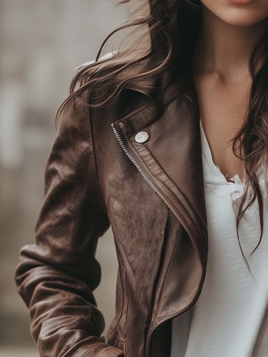 Women's Lapel Vintage Faux Leather Jacket