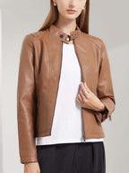 Vintage Diamond Zip-up Leather Jacket