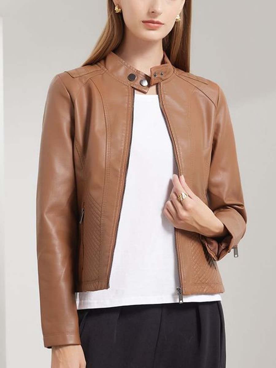 Vintage Diamond Zip-up Leather Jacket