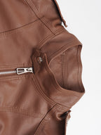 Stylish Slim Fit Stand Collar Biker Leatehr Jacket