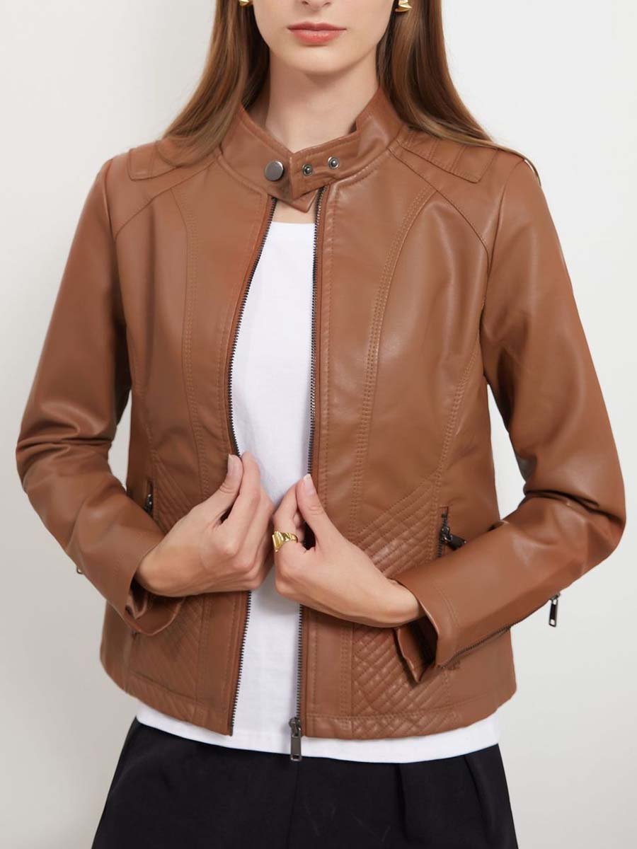 Vintage Diamond Zip-up Leather Jacket