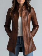 Women's Stand Collar Vintage Faux Leather Jacket