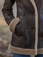 Vintage Lambswool Lapel Pocket Sheepskin Warm Coat