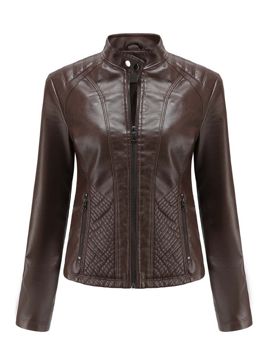 Vintage Diamond Zip-up Leather Jacket