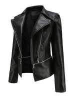Women's Casual Leather Jacket With Detachable Hem