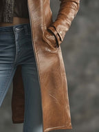 Women's Vintage Contrast Zipper Faux Leather Jacket