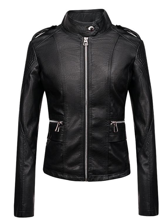Stylish Slim Fit Stand Collar Biker Leatehr Jacket