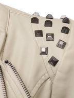 Chic Studded Waist-cinched PU Bomber Jacket