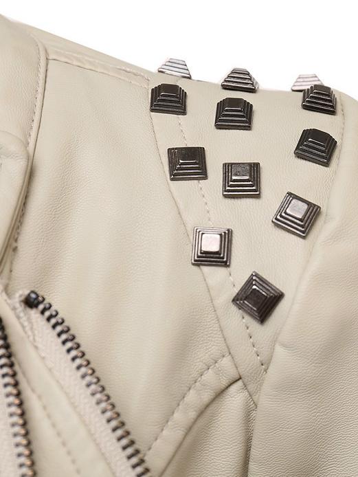 Chic Studded Waist-cinched PU Bomber Jacket