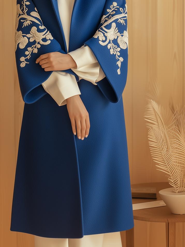 (clearance)Chic Handmade Floral Embroidery Wool Coat