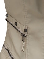 Chic Studded Waist-cinched PU Bomber Jacket