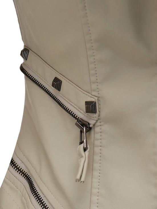 Chic Studded Waist-cinched PU Bomber Jacket