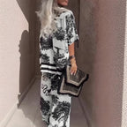 Clothoona - Printed Top with V-Neck + Long Pants